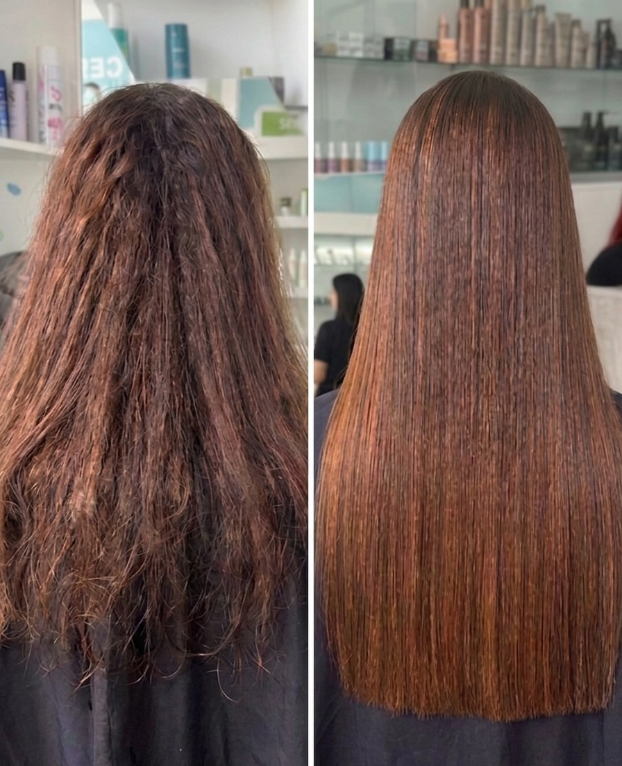 Antes y después de alisado orgánico Bogotá 2